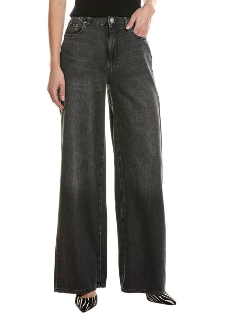 NWT DL1961 Hepburn Nightshade Aura Wide Leg Jeans Black Size 24